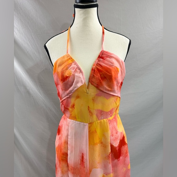 Chiffon Tie Dye Split Thigh Wide Leg Jumpsuit - Picture 10 of 11